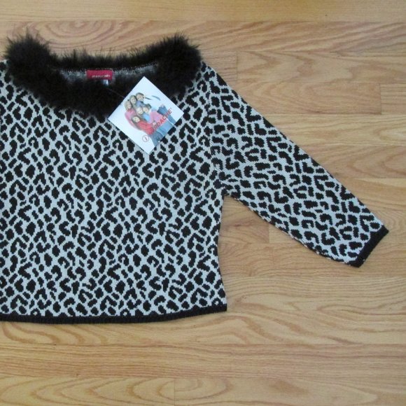 JORDACHE GIRL'S SIZE 14 / 16 SWEATER IVORY & BLACK LEOPARD BOA TOP NWT - Picture 3 of 13